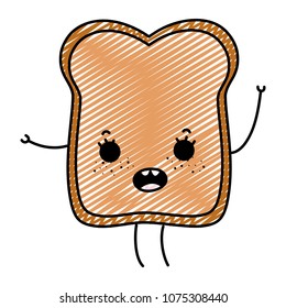 doodle kawaii happy slice bread with arms and legs
