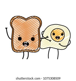 doodle kawaii happy slice bread with fried egg