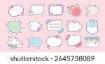 doodle kawaii memory stickers set with soft colours, template, decorative elements, cute planner sticker, frame, vector