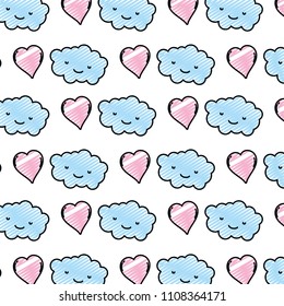 doodle kawaii nature cloud fluffly and heart background