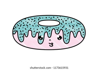 doodle kawaii sad donut tasty snack