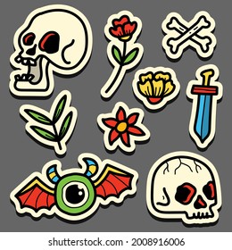 doodle kawaii skull cartoon sticker for logos, patches, icons, wallpapers, symbols and more