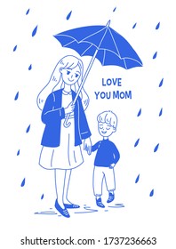 Doodle kawaii style. Cute woman vector illustrations. Happy Mother`s Day. Mother and son. Use for greeting card, poster, banner, and other design.
