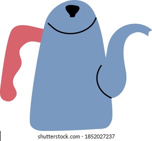 Doodle kettle, classic metal teapot for water. Household kitchen utensil, isolated vector icon on white background, doodle hand drawn illustration