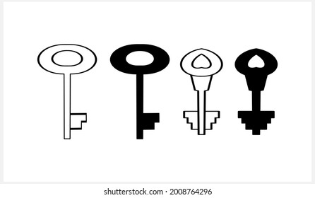 Doodle key icon isolated. Hand drawn art line. Sketch vector stock illustration. EPS 10