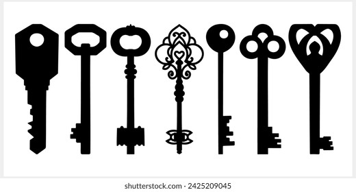 Doodle key icon isolated. Hand drawn art. Stencil vector stock illustration. EPS 10