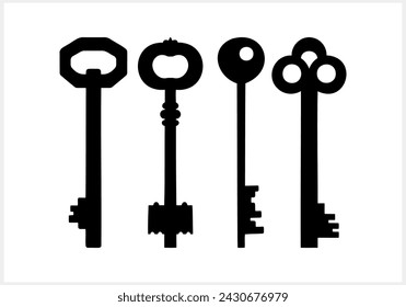 Doodle key icon isolated. Hand drawn art. Stencil vector stock illustration. EPS 10