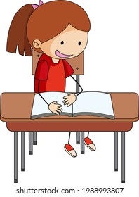 A doodle kid doing homework cartoon character isolated illustration