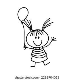 doodle kid, outline cartoon vector drawing child vector