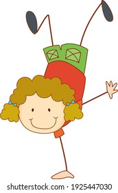 A doodle kid performing a break dance cartoon character isolated illustration