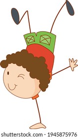 A doodle kid performing a break dance cartoon character isolated illustration