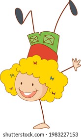 A doodle kid performing a break dance cartoon character isolated illustration