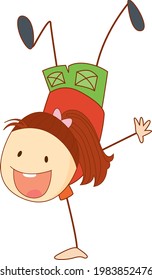 A doodle kid performing a break dance cartoon character isolated illustration