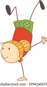 A doodle kid performing a break dance cartoon character isolated illustration