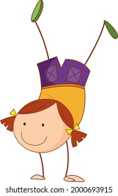 A doodle kid performing a break dance cartoon character isolated illustration