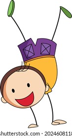 A doodle kid performing a break dance cartoon character isolated illustration