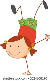 A doodle kid performing a break dance cartoon character isolated illustration