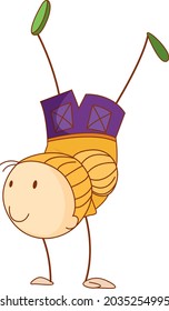 A doodle kid performing a break dance cartoon character isolated illustration
