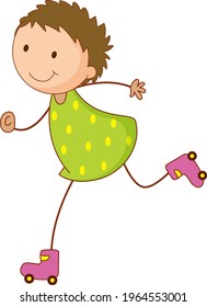 Un niño garabato jugando patinaje sobre ruedas caricatura ilustración aislada