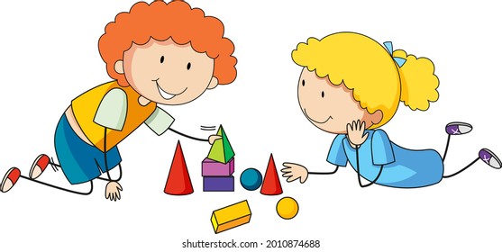 A doodle kid playing toy on the table cartoon character isolated illustration