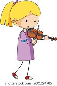 A doodle kid playing violin cartoon character isolated illustration