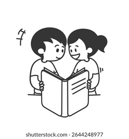 doodle criança leitura livro em caixa estilo doodle