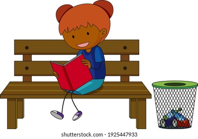 A doodle kid reading a book cartoon character isolated illustration