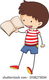 A doodle kid reading a book cartoon character isolated illustration