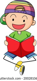 A doodle kid reading a book cartoon character isolated illustration
