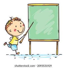 Doodle kid, student, schoolboy at the blackboard
