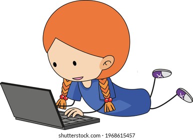 Un niño garabato usando un personaje de caricatura portátil ilustración aislada