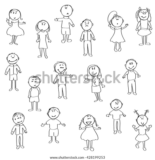 Doodle Kids Different Emotions Emotional Children Stock Vector (Royalty ...