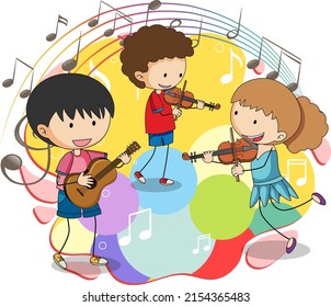 Doodle kids music band illustration