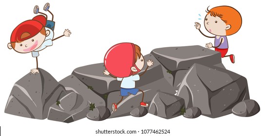 Doodle Kids Playing at the Rock illustration