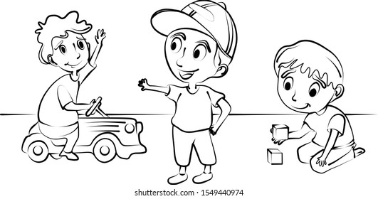 Doodle of kids playing together vector