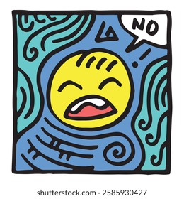 Doodle of kids saying no with doodle. Hand drawn. Simple illustration. Hand drawn doodle for sticker, postcard, wallpaper, mural, fabric, prints, wall decor, clothing, etc