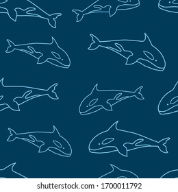 Doodle killer whale pattern design. Ocean animals pattern with doodle killer whale