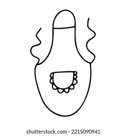 Doodle kitchen Apron. Outline pinafore isolated on white background. Hand-drawn Home cooking clothes. Retro culinary style thing. Cute vintage look. Hand-drawn chef accessory. Vector illustration