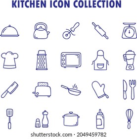 Doodle Kitchen Icons collection oultine flat vector collection set