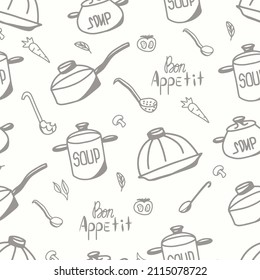 Doodle kitchen seamless patter for wrapping paper, textile, print