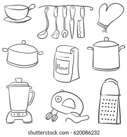 Doodle of kitchen set black white
