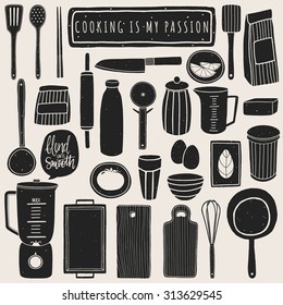 Doodle Kitchen Set. Hand Drawn Kitchenware And Utensils. Vector Elements For Kitchen Design. Cooking Equipment