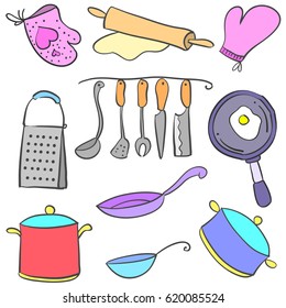 Doodle of kitchen set various collection