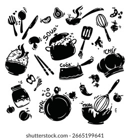 Utensilio de cocina Doodle en estilo de Vector dibujado a mano. Aislado en un fondo blanco. Perfecto para la ilustración, el logotipo, la cocina y el contenido de alimentos.