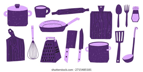 Doodle de utensilios de cocina. Dibujar a mano herramientas de cocina ilustración.