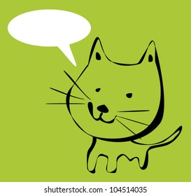 doodle of kitten with text bubble