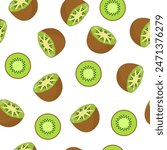 Doodle kiwi seamless pattern. Tropical fruit background in cartoon style. Great for fabric, wrapping and food packaging. Vector illustration