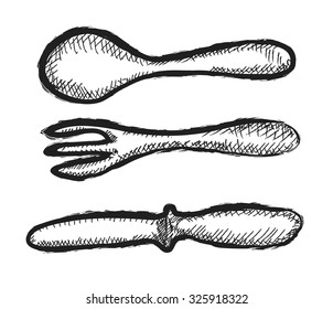 doodle  knife, fork and spoon, vector illustration
