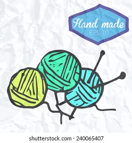 Doodle knitting illustration on sheet of paper