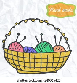 Doodle knitting illustration on sheet of paper